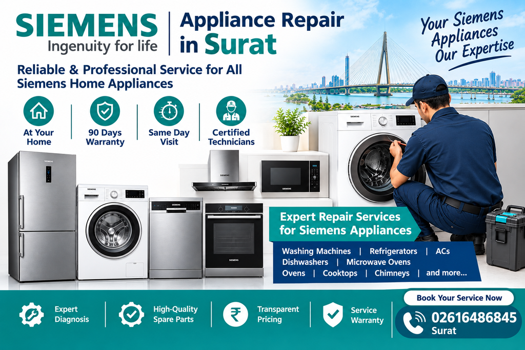 We Offer Professional And Dependable Siemens Appliance Repair Services Across Surat. Our Skilled Technicians Have Experience In Diagnosing, Repairing, And Maintaining Various Siemens Home Appliances,